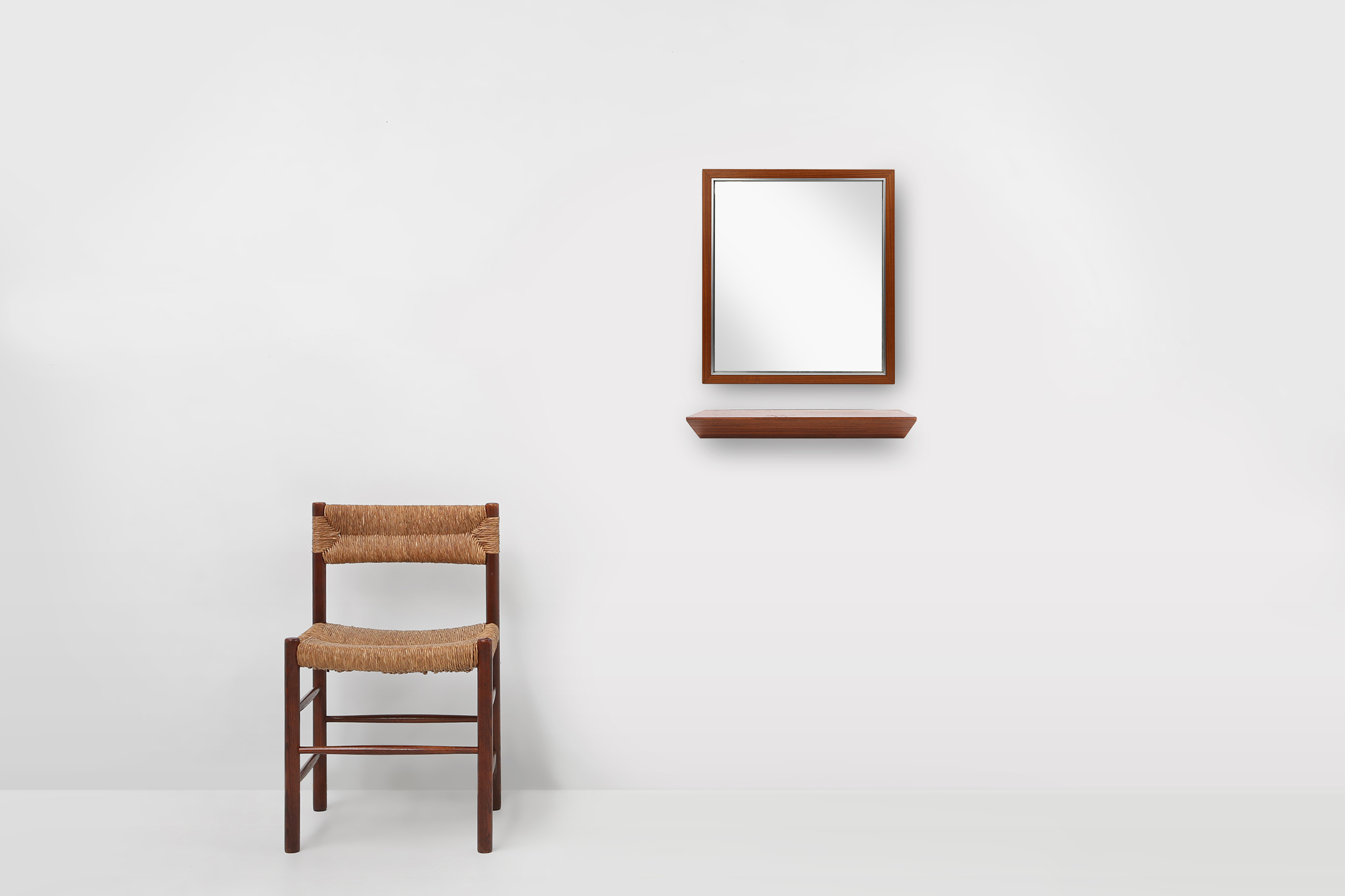 Mid-century teak mirror with shelve by De Coene, Belgium ca. 1960thumbnail